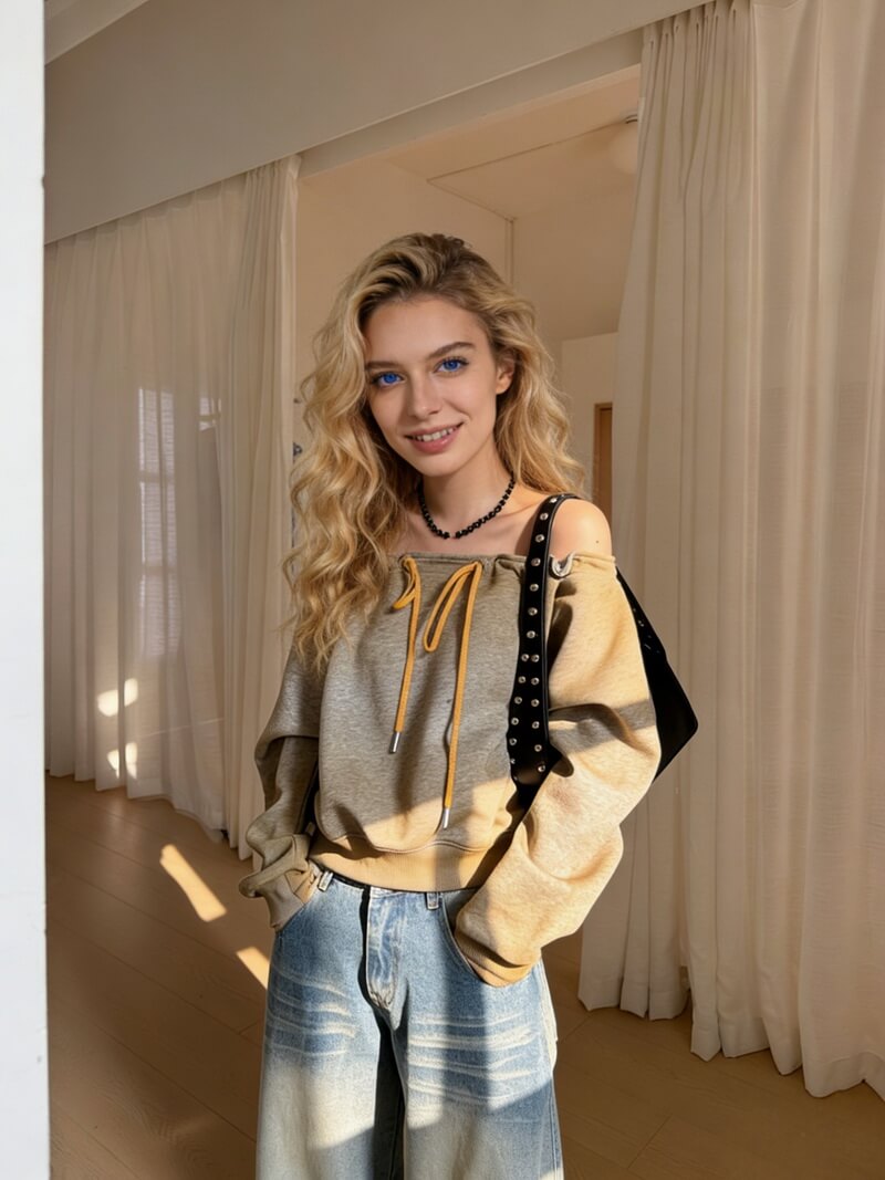 NURO Washed Straight Leg Jeans, Low Rise Wide Fit Denim Pants with Whisker Fading, Vintage Streetwear Casual Trousers