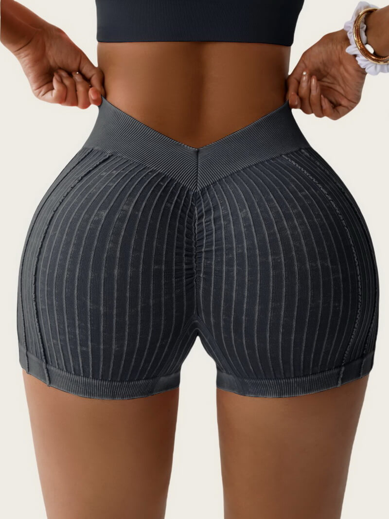 NURO Women's Seamless High-Waist Yoga Shorts with V-Cut Back