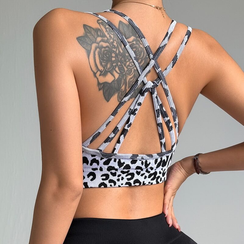 NURO Double Strap Leopard Print Sports Bra with Removable Pads