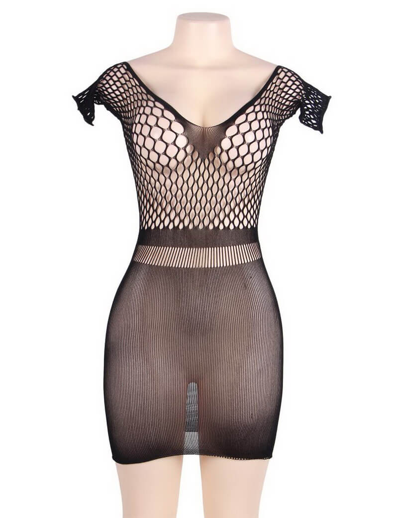 NURO Women's Crochet Mesh Mini Dress Chemise Lace Hollow Out
