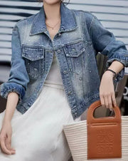 NURO Women's Cropped Denim Jacket with Sparkle Detail