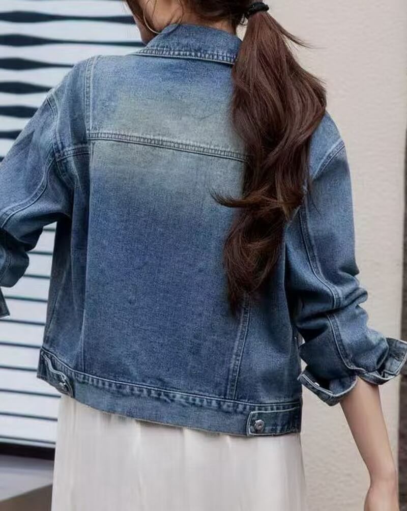 NURO Women's Cropped Denim Jacket with Sparkle Detail