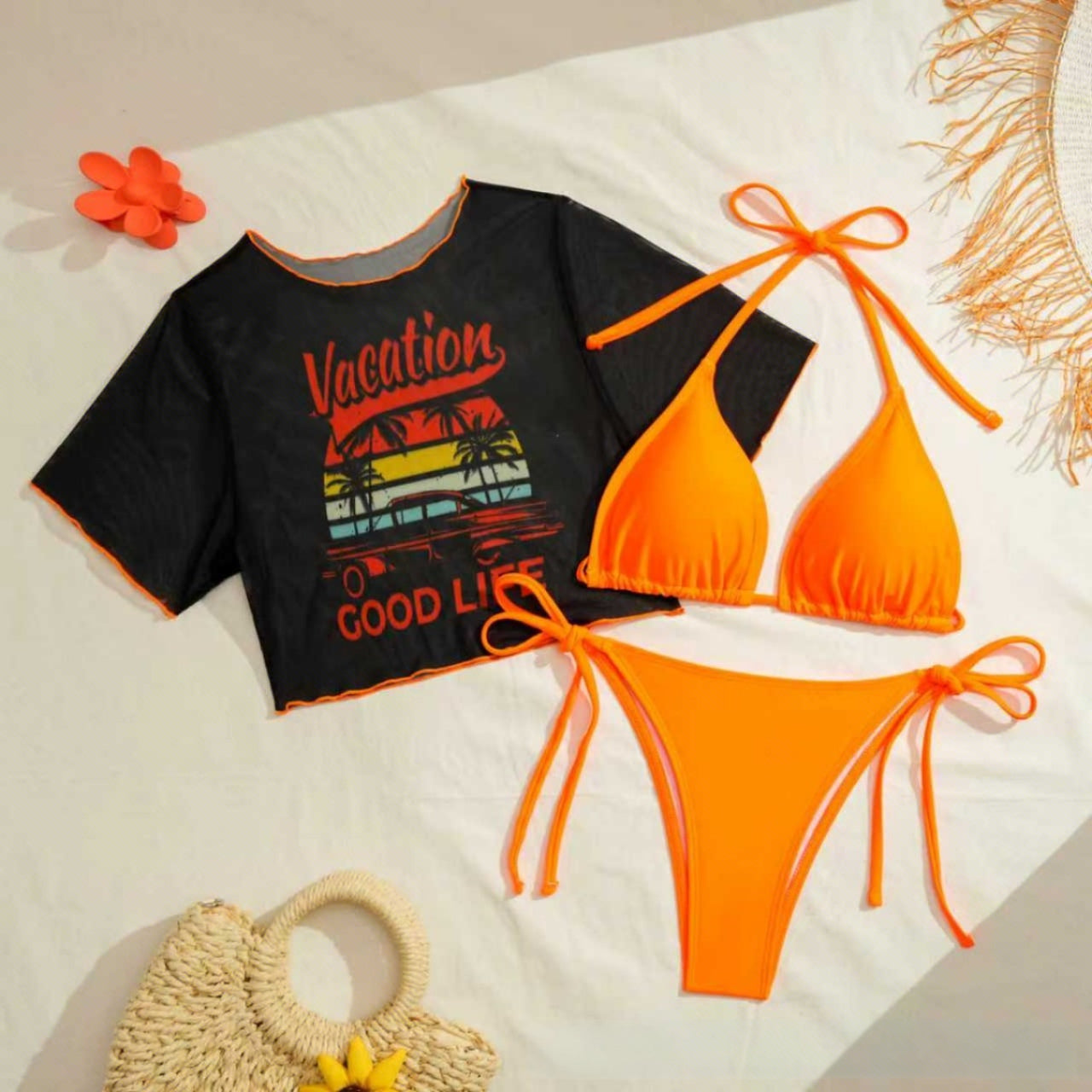 NURO Tropical Print 3-Piece Bikini Set