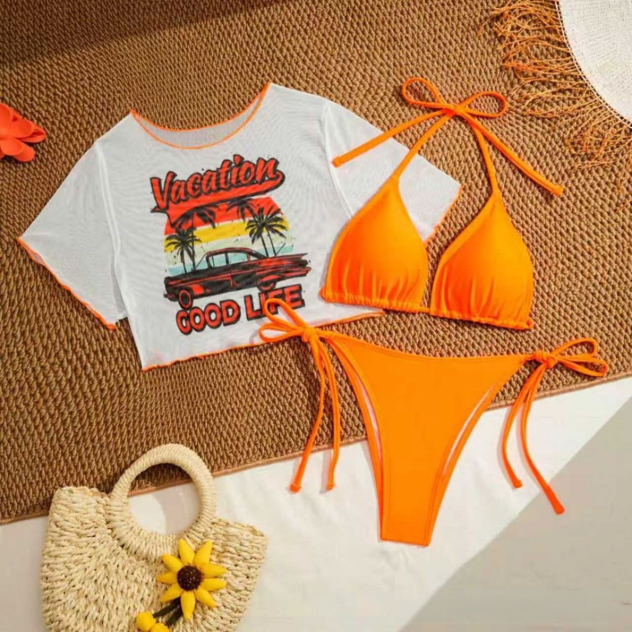 NURO Tropical Print 3-Piece Bikini Set