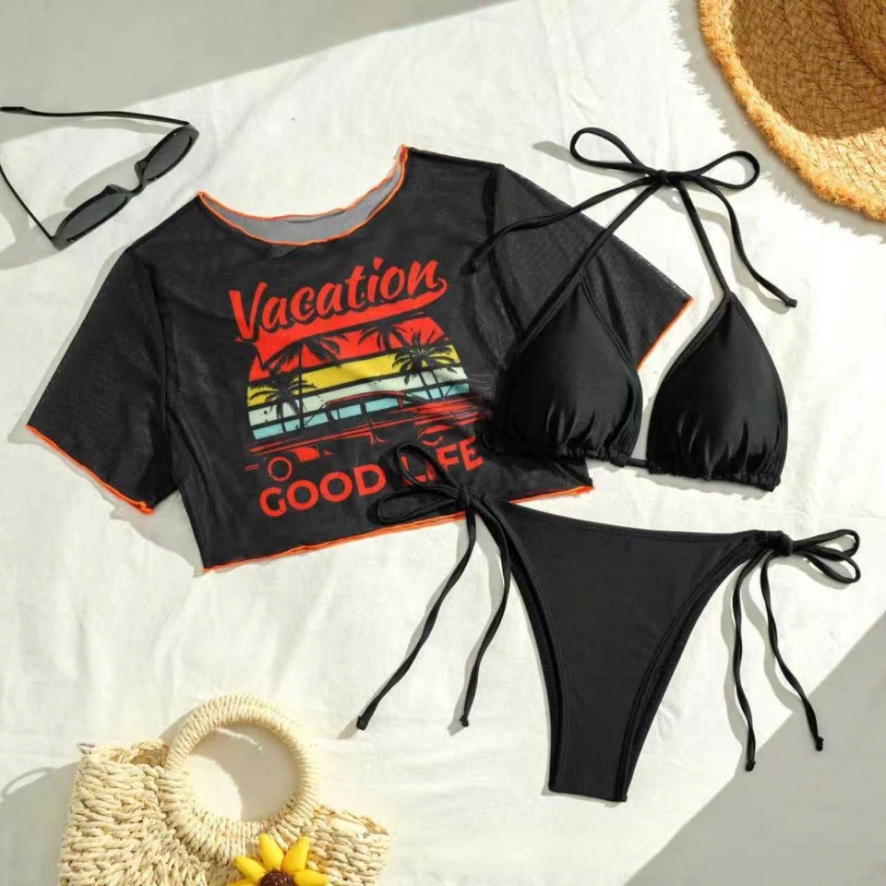 NURO Tropical Print 3-Piece Bikini Set