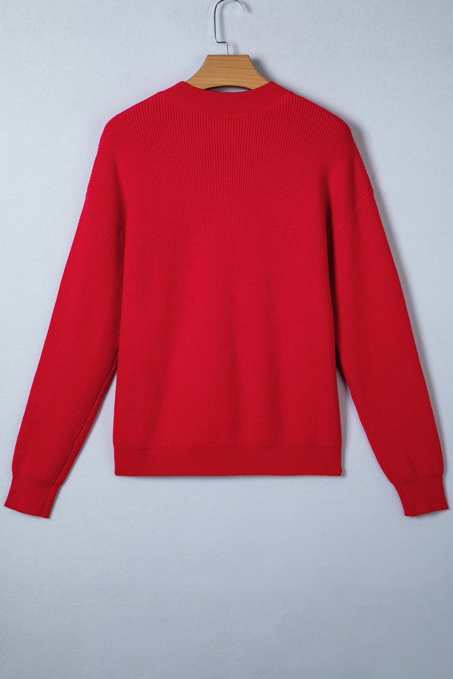 Fiery Red Bow Embroidered Graphic Ribbed Sweater Top
