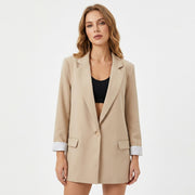 Women's Casual Blazer with Roll Tab and Color Contrast Cuffs