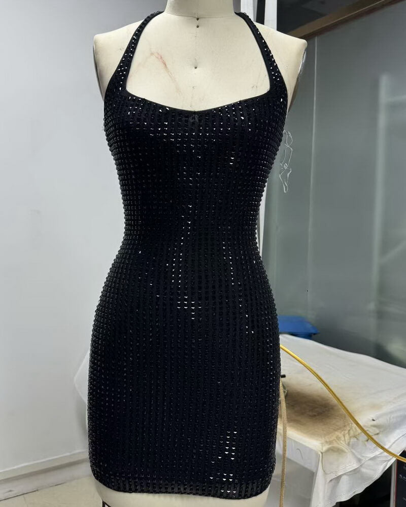 NURO Adjustable Halter Backless Bodycon Mini Dress Women's Sexy Slim Fit Party Dress