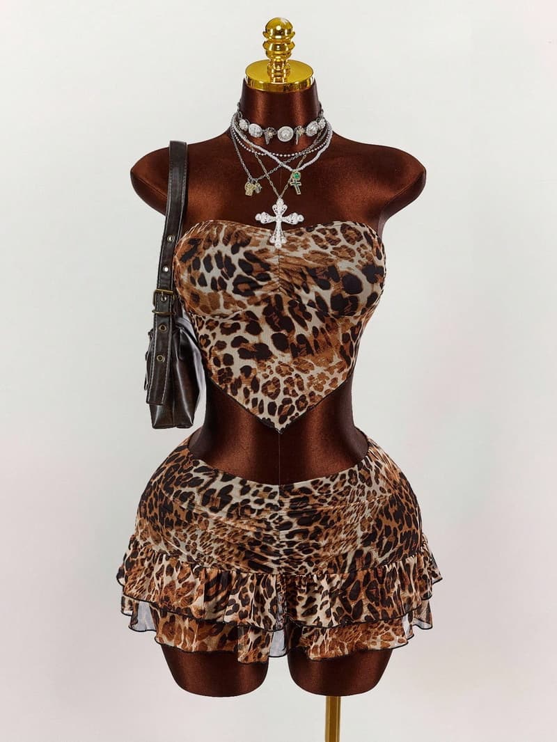 NURO Animal Print Two Piece Outfit Cami Top and Mini Skirt Set