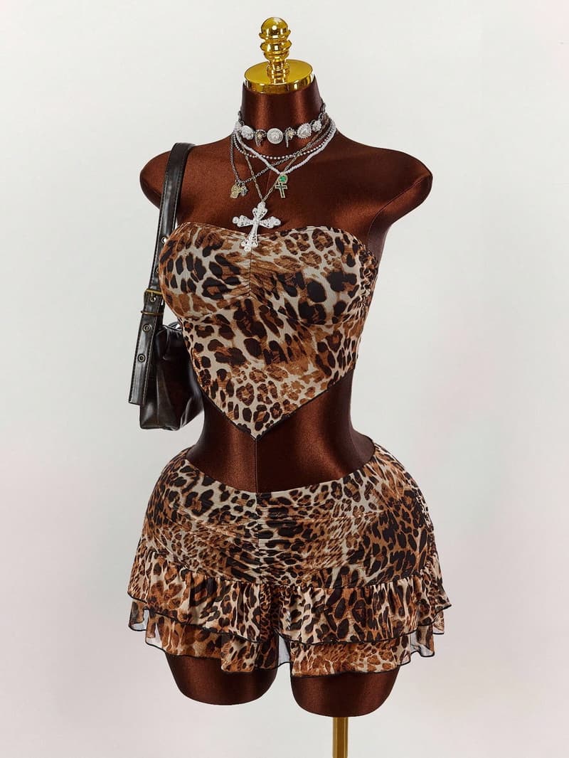 NURO Animal Print Two Piece Outfit Cami Top and Mini Skirt Set