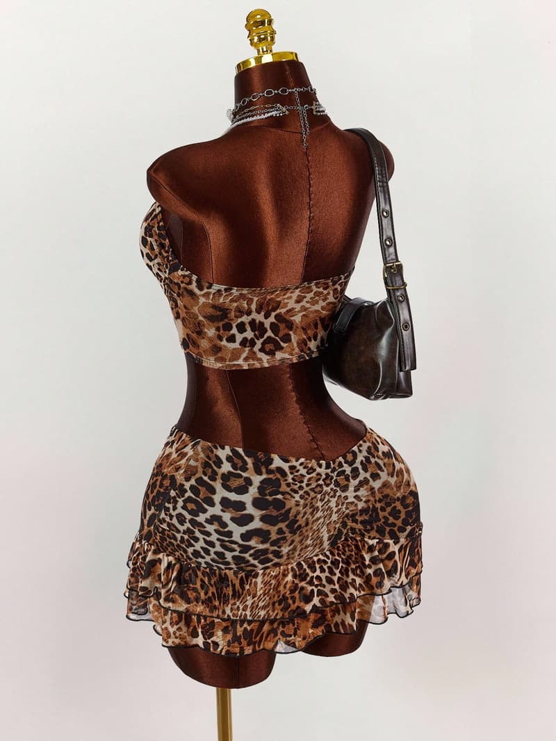 NURO Animal Print Two Piece Outfit Cami Top and Mini Skirt Set
