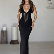 NURO Backless hollow strap knitted suspender long skirt
