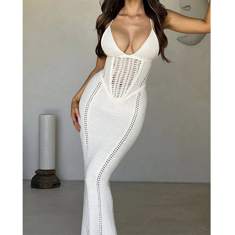 NURO Backless hollow strap knitted suspender long skirt