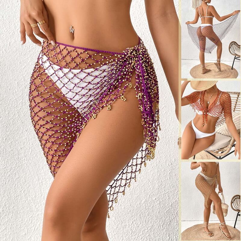 NURO Beaded Crochet Wrap Cover-Up Skirt