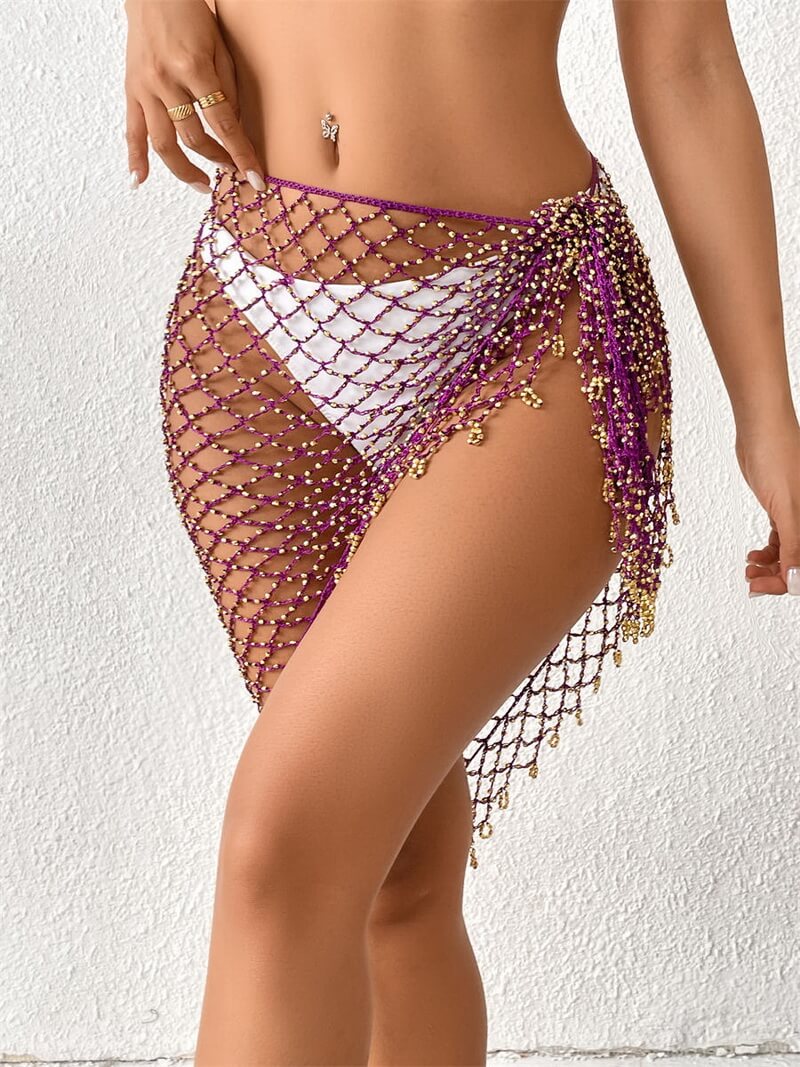 NURO Beaded Crochet Wrap Cover-Up Skirt
