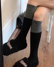 NURO Black & Gray Knee-High Contrast Casual Socks for Women