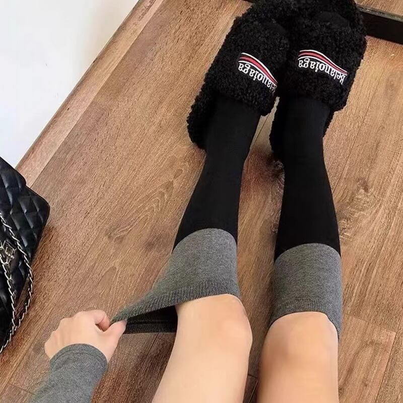 NURO Black & Gray Knee-High Contrast Casual Socks for Women