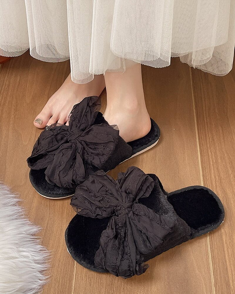 NURO Bow Accent Closed-Toe Slippers for Women