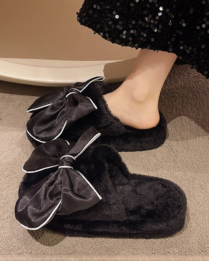 NURO Bow Accent Closed-Toe Slippers for Women
