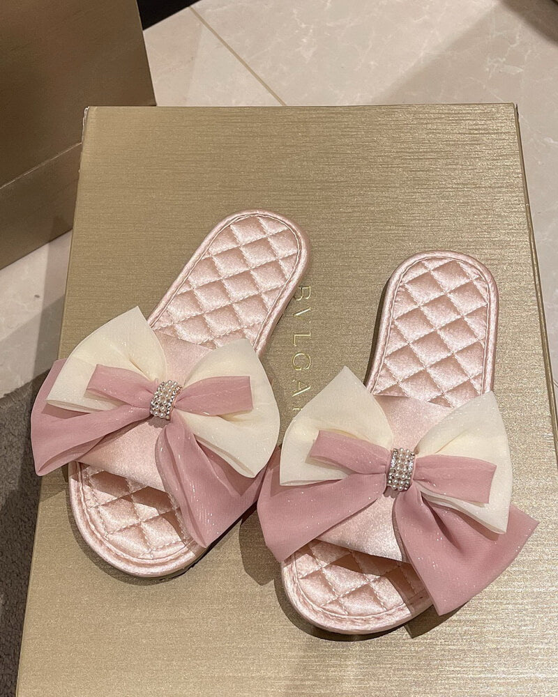 NURO Bow Detail Satin Slide Slippers for Women