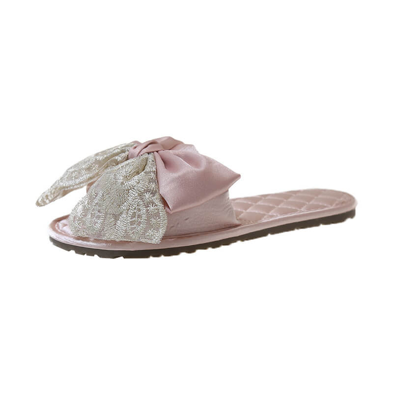 NURO Bow Detail Satin Slide Slippers for Women