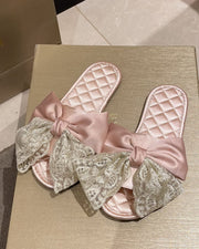 NURO Bow Detail Satin Slide Slippers for Women