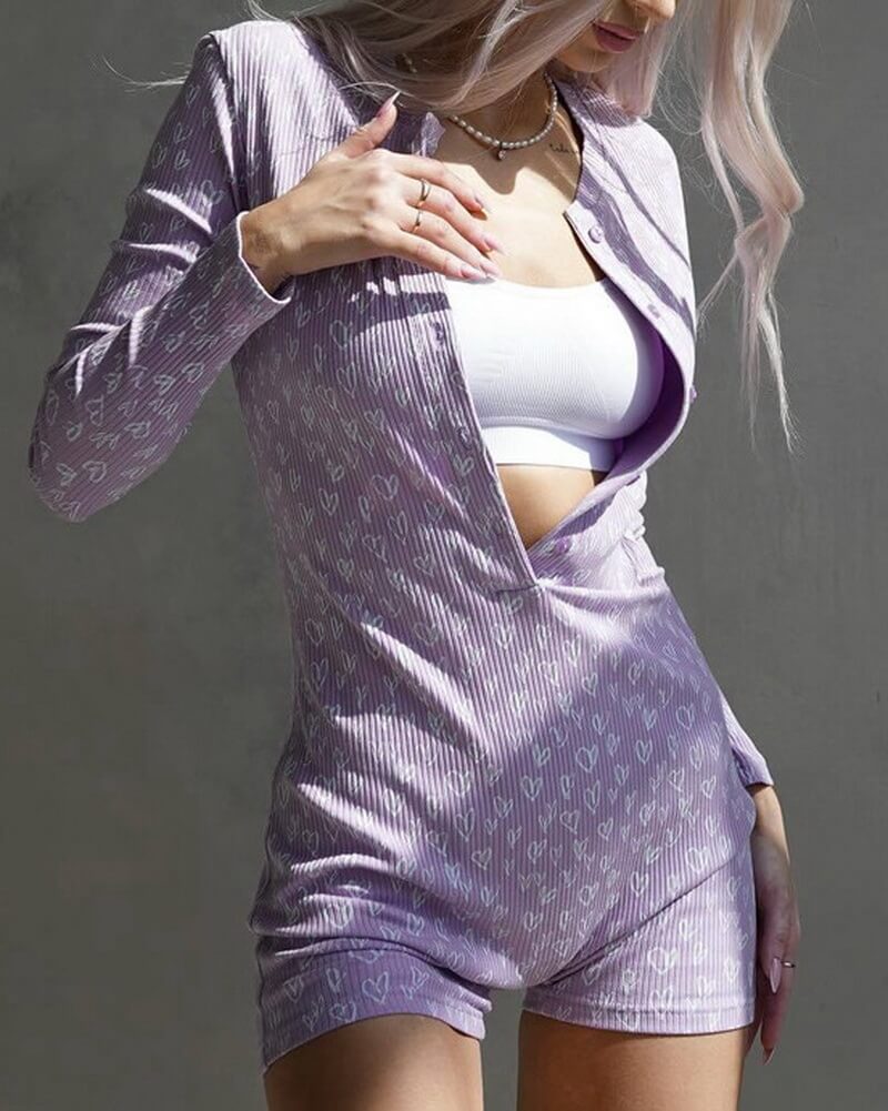 NURO Button Front Long Sleeve Jumpsuit for Women