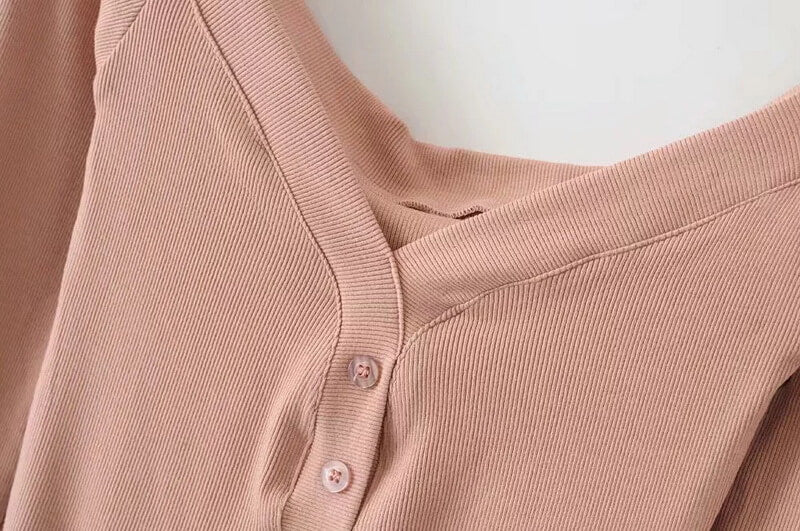 NURO Button Front V-Neck Long Sleeve Bodysuit for Women