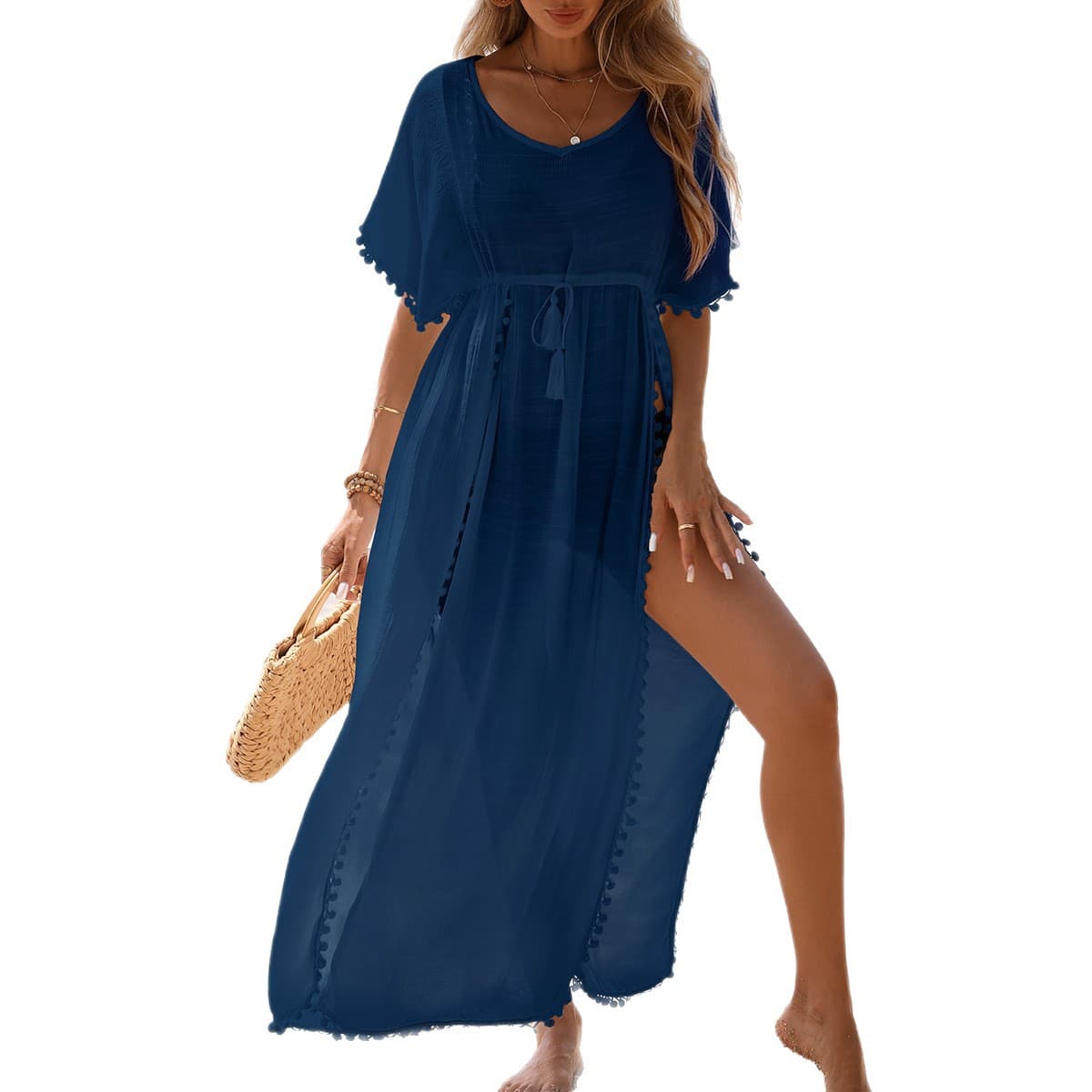 NURO Casual blouse with waisted side slits and ball edges