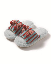 NURO Cherry Print Plush Slide Slippers for Women