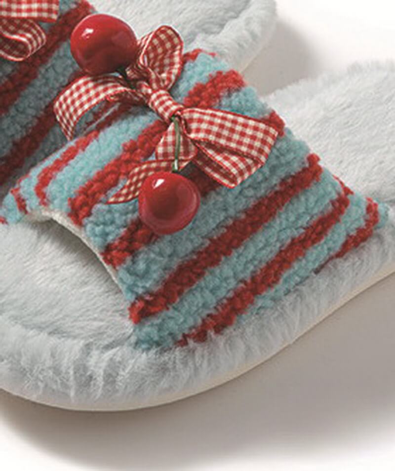NURO Cherry Print Plush Slide Slippers for Women