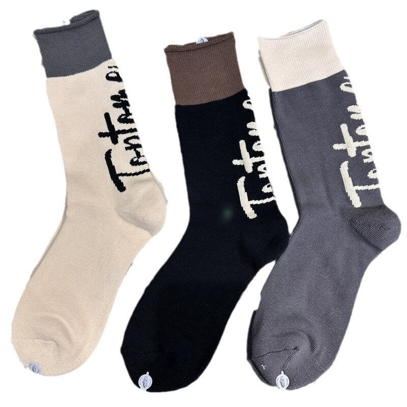NURO Color-Block Heel Letter Crew Socks for Women and Men