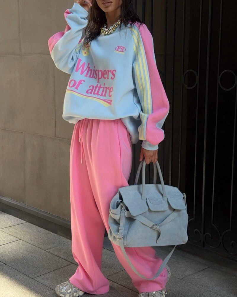 NURO Color Block Hoodie and Pant Set for Women