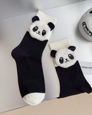 NURO Cow Print Color-Block Crew Socks for Women and Men