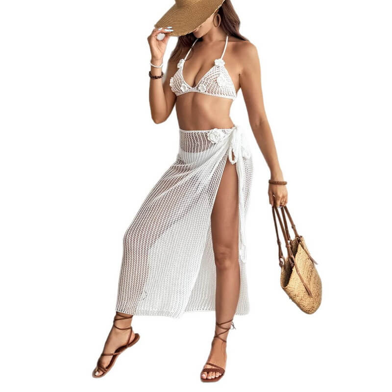 NURO Crochet Floral 2-Piece Bikini Cover-Up Set