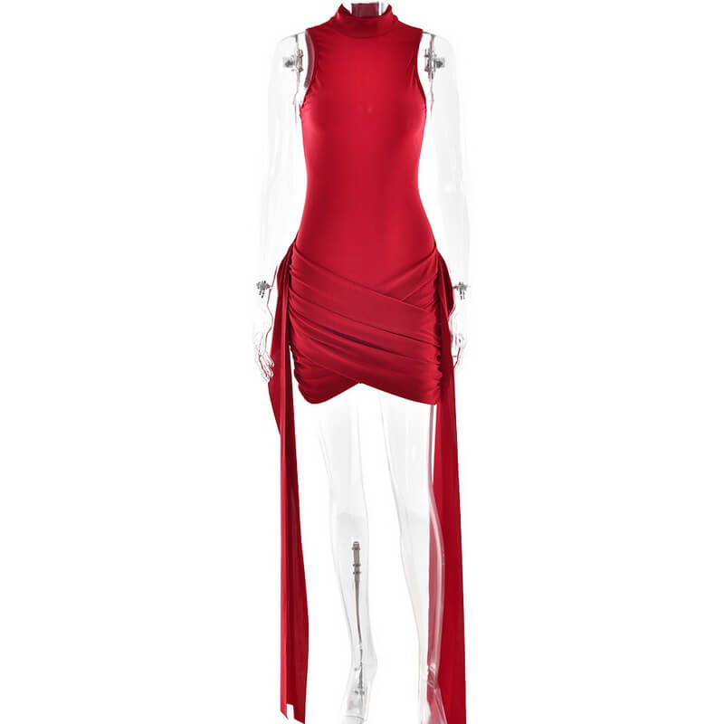 NURO Cross Strap Bodycon Mini Dress Women's Chic High Waist Satin Cocktail Dress