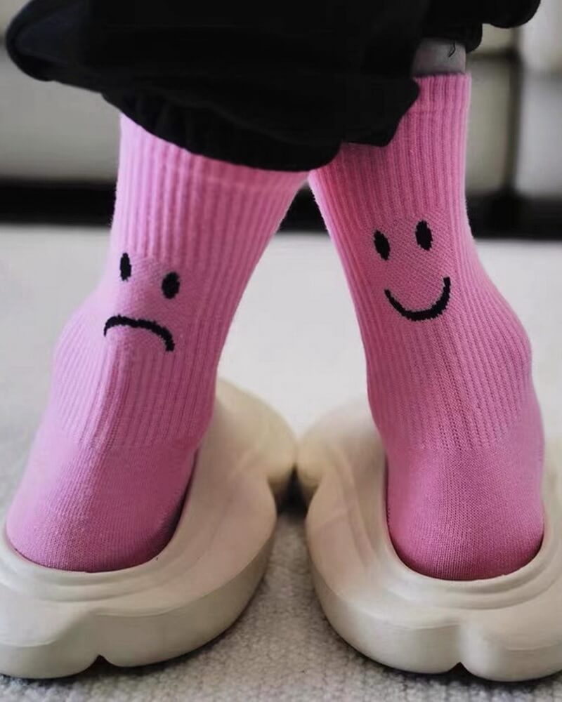 NURO Crying & Smiling Face Print Crew Socks for Women and Men