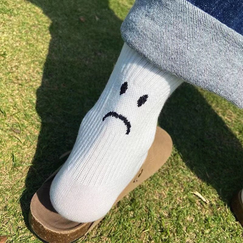 NURO Crying & Smiling Face Print Crew Socks for Women and Men