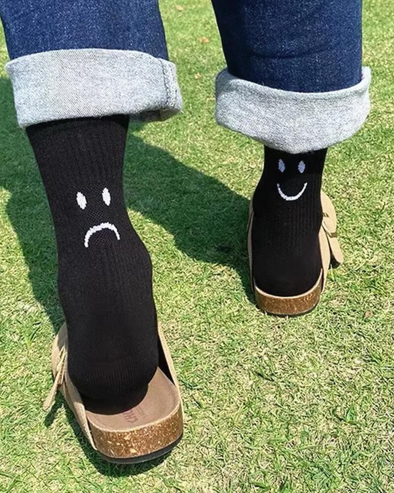 NURO Crying & Smiling Face Print Crew Socks for Women and Men