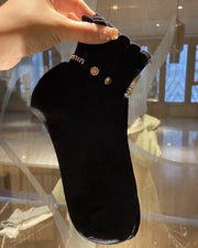 NURO Crystal Embellished Ankle Socks with "MM" Monogram for Women