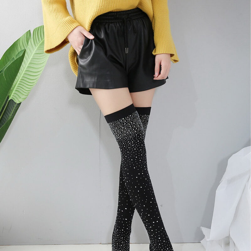 NURO Crystal Embellished Pointed Toe Stiletto Over The Knee Boots for Women