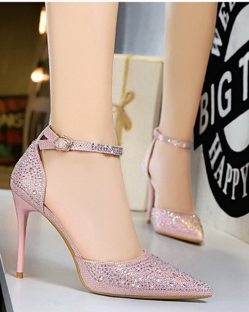 NURO Crystal Embellished Slim Strap Stiletto