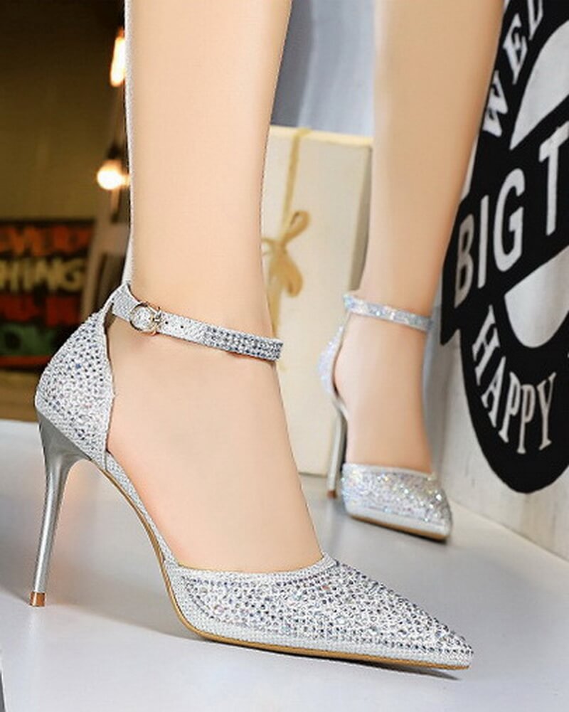 NURO Crystal Embellished Slim Strap Stiletto