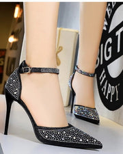 NURO Crystal Embellished Slim Strap Stiletto