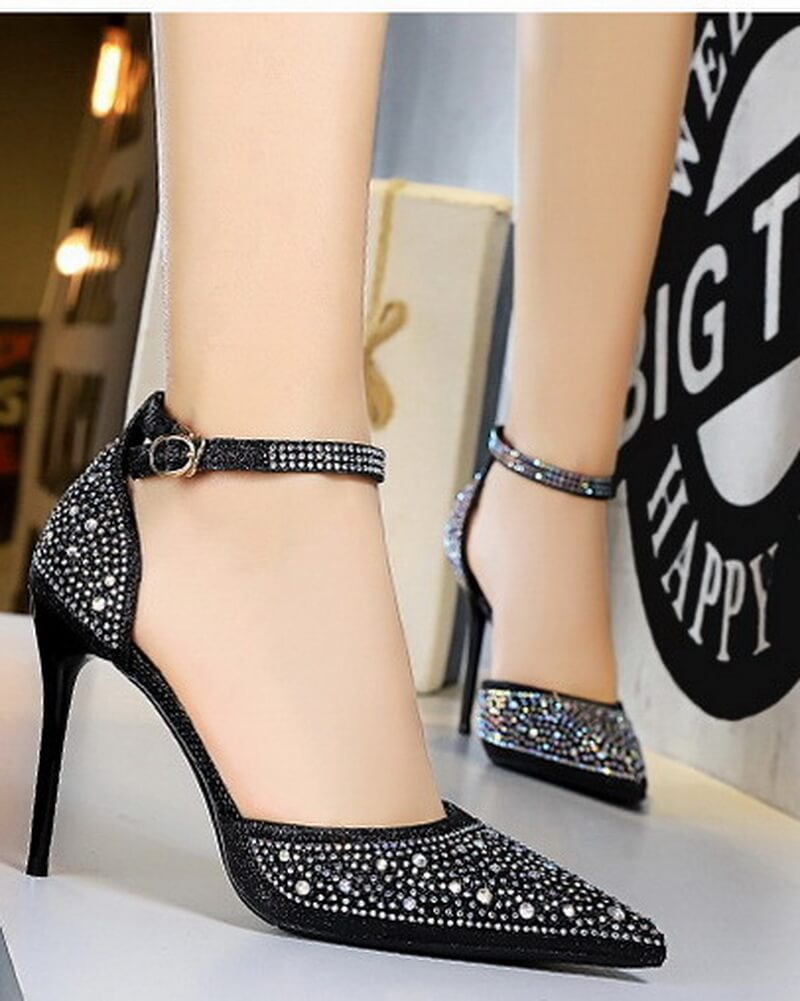 NURO Crystal Embellished Slim Strap Stiletto