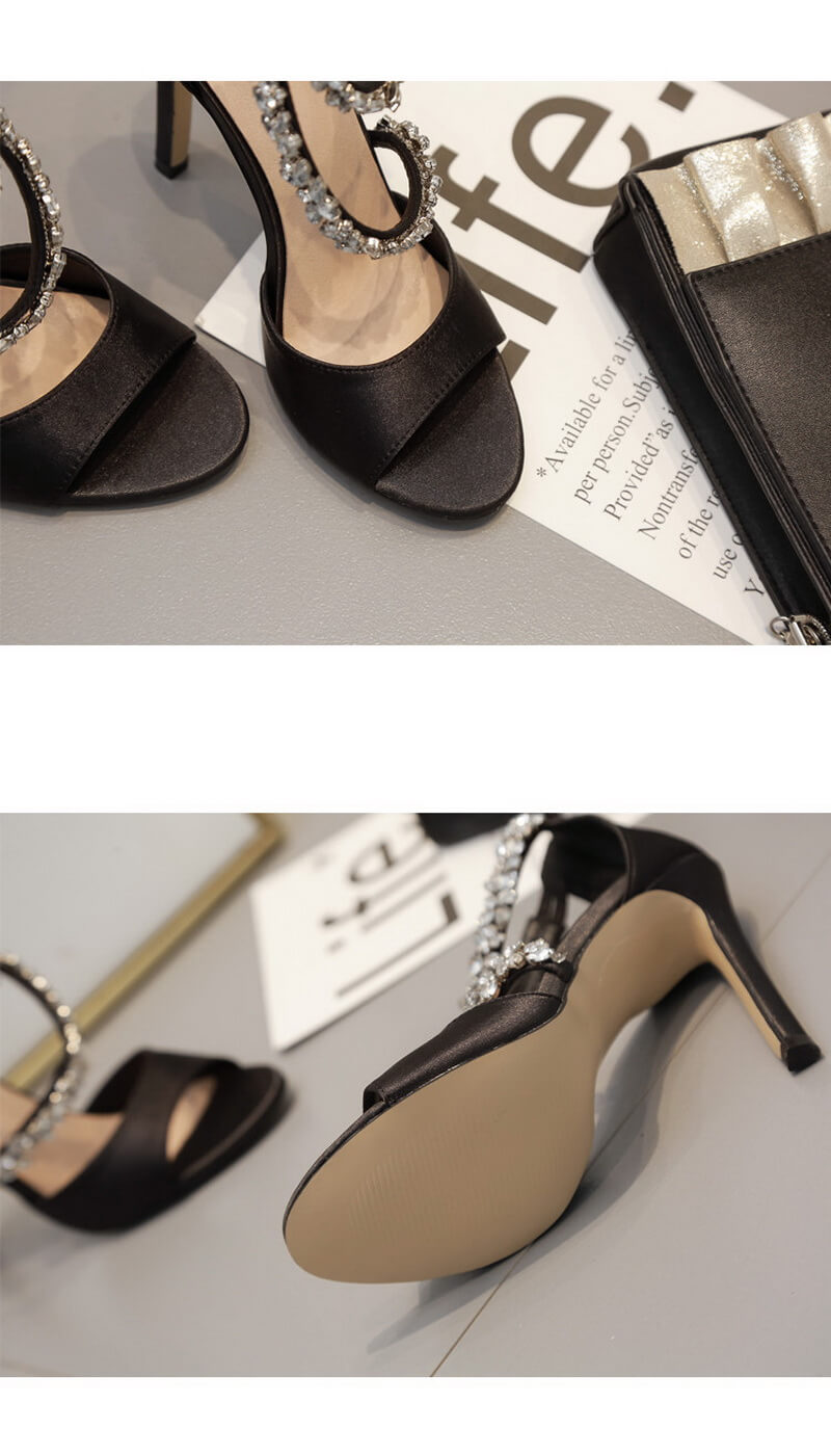 NURO Crystal Embellished Thin Strap High Heel Sandals for Women