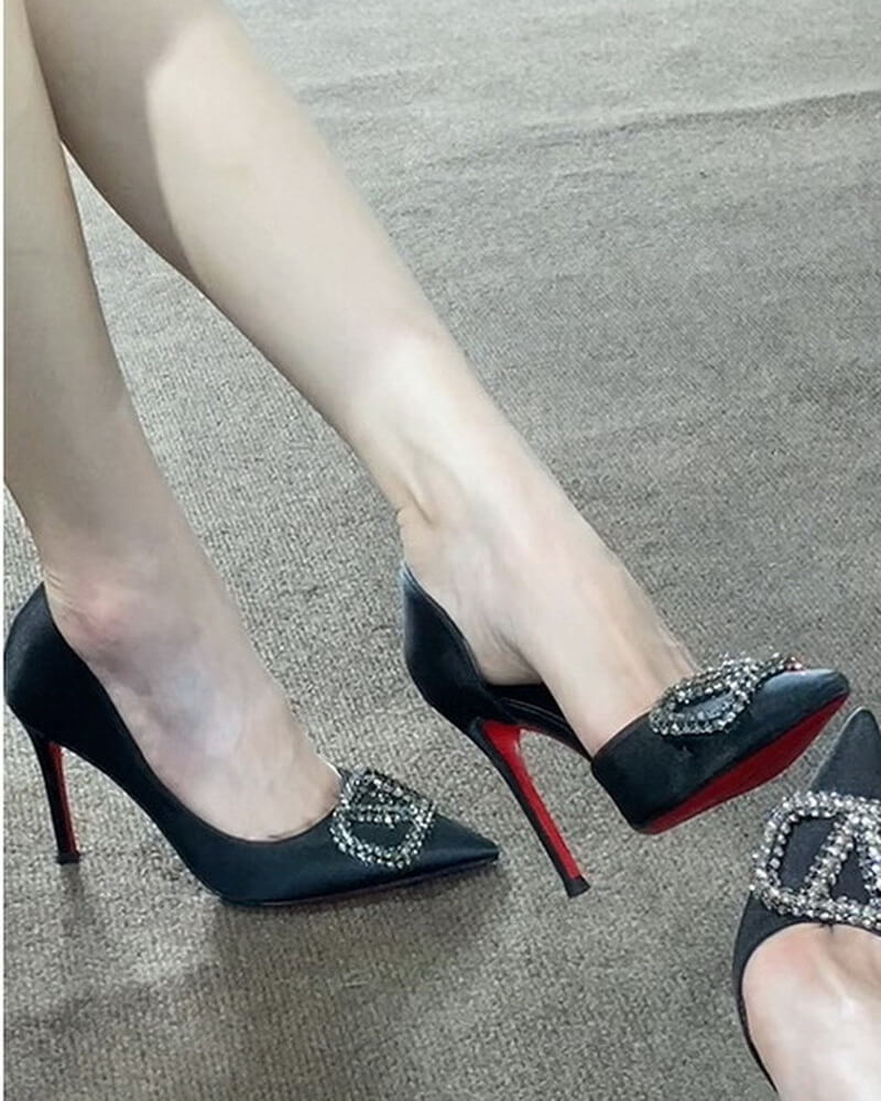 NURO Crystal Strap Side-Cutout Stiletto Pump