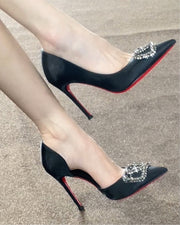 NURO Crystal Strap Side-Cutout Stiletto Pump