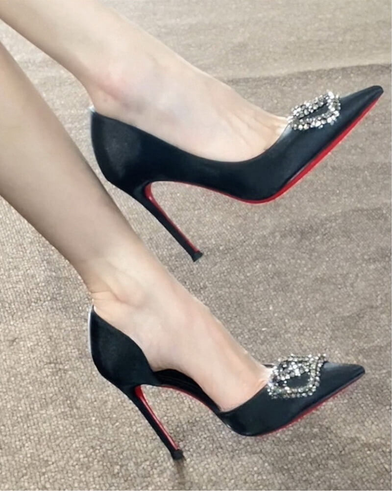 NURO Crystal Strap Side-Cutout Stiletto Pump