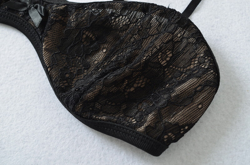 NURO Deep V-Neck Long Sleeve Bodysuit & Lace Bralette Set for Women